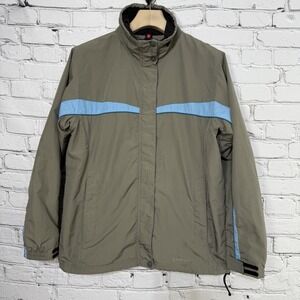 LL Bean Sample Jacket Womens Size‎ L Tan Blue Colorblock Packable Outer Shell